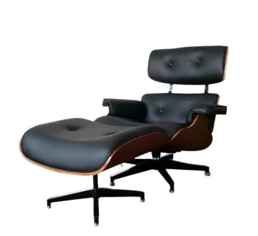 POLTRONA-COM-PUFF-CHARLES-EAMES-PRETO-BASE-ALUMINIO