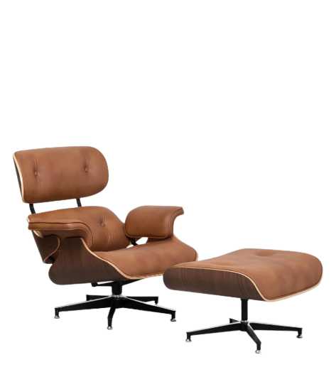 POLTRONA-COM-PUFF-CHARLES-EAMES-MARROM-BASE-ALUMINIO