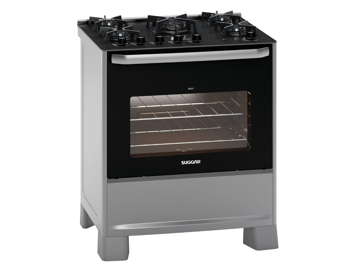 Fogão de Piso Suggar Best Cook Mesa de Vidro 5Q PRATA INOX