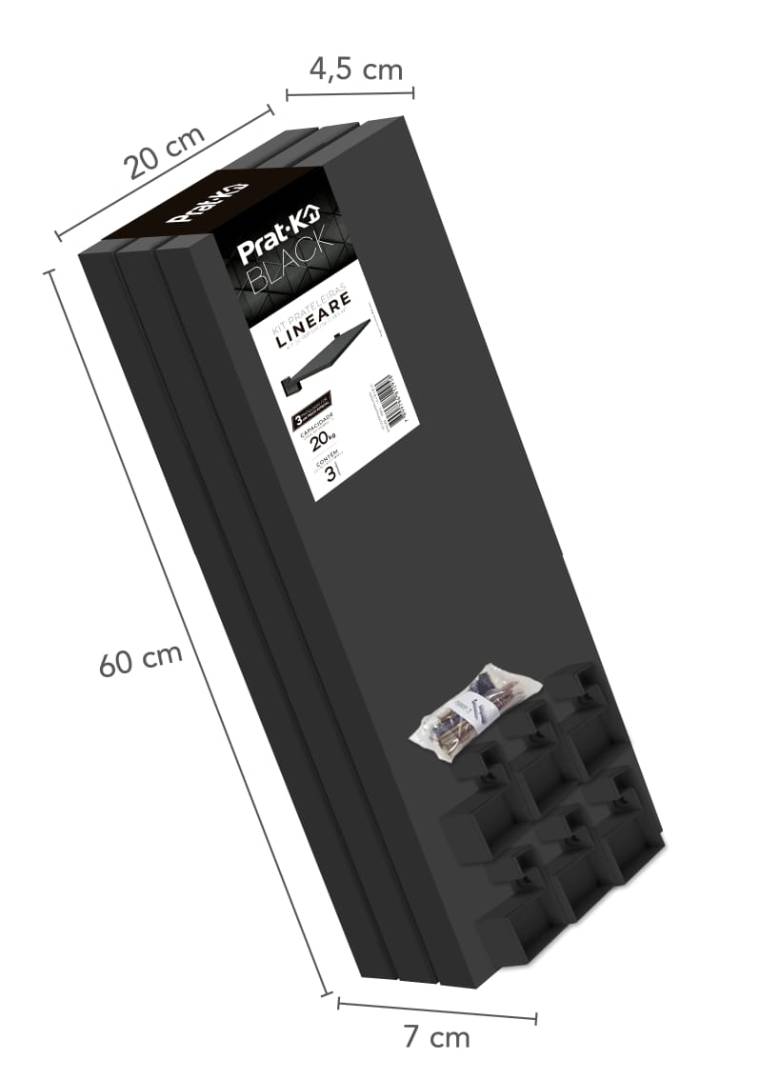 Kit de prateleira reta Linha Lineare, na cor Preta com 3 peças de mesmo tamanho