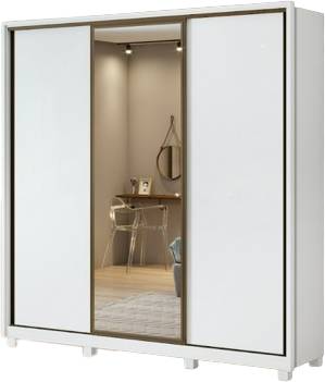 GUARDA ROUPA SPAZIO 240CM 3 PORTAS COM ESPELHO E PES BRANCO