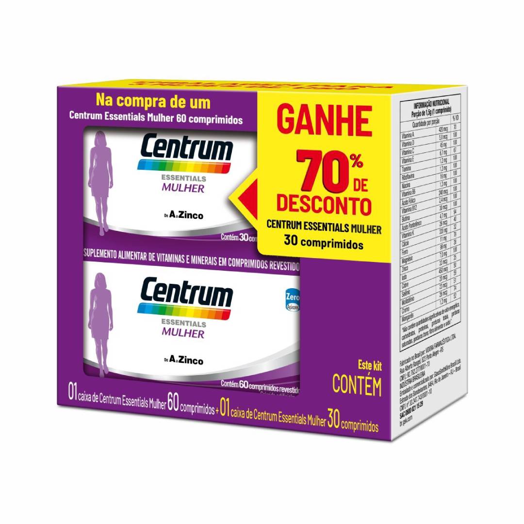 Centrum-Essentials-Mulher-60-30-Comprimidos-70--Desconto