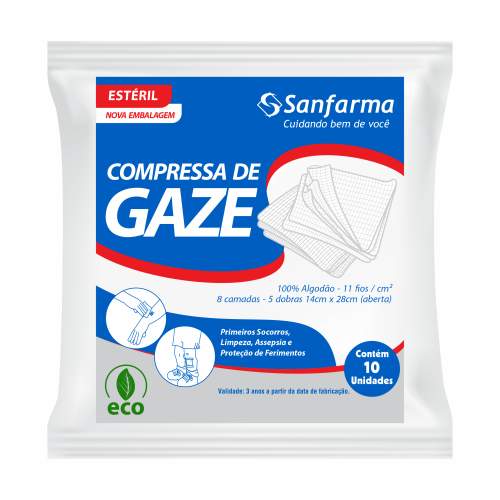 Compressa Gaze 11 Fios Esterilizada Sanfarma 10 Unidades